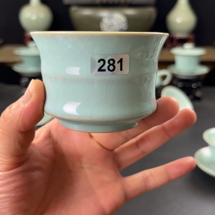 瓷片天青釉竹节杯281号