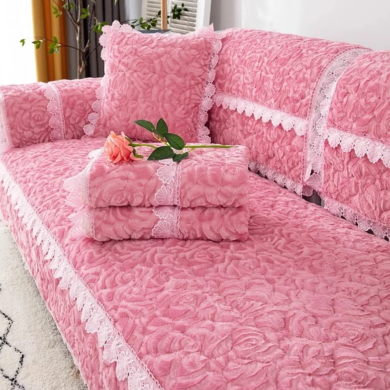 玫瑰绒沙发垫加厚防滑防猫抓高档皮沙发套罩布北欧简约毛绒坐垫子