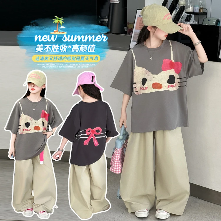 女童潮流时尚儿童夏季休闲韩版女孩短袖套装2025新款中大童5-15岁