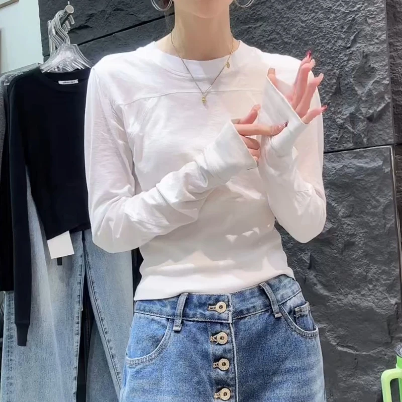 秋冬韩版新款时髦辣妹穿搭立体修身拼接螺纹T恤女上衣LK2501112