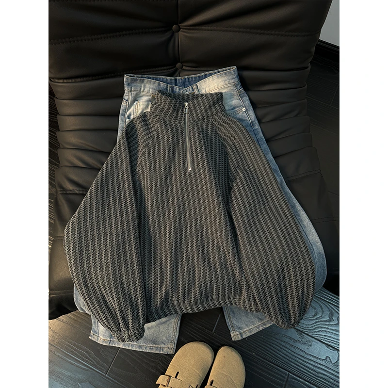 小香风半拉链加绒卫衣男款冬季无帽立领polo衫外套高级感保暖内搭