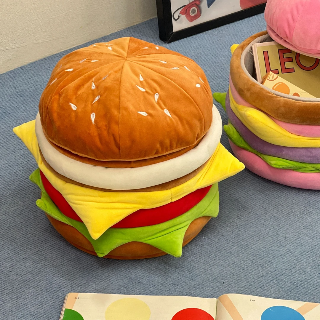 网红创意简约汉堡收纳筐卡通可爱带盖收纳盒汉堡包零食杂物收纳篮