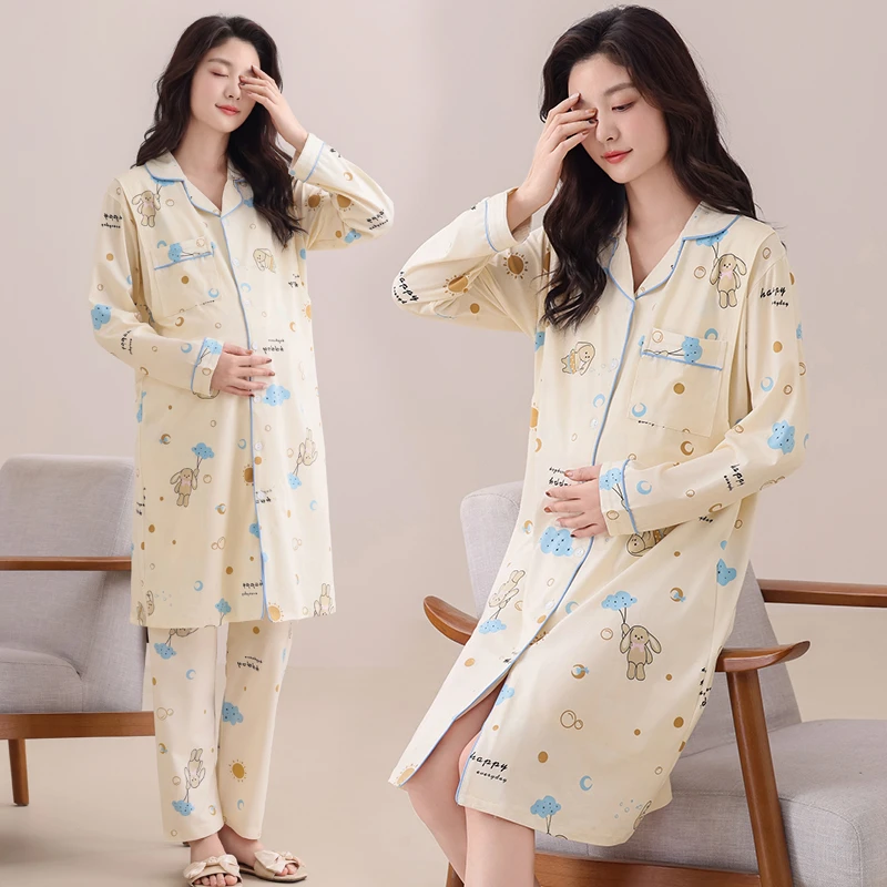 哺乳睡裙女春夏季云朵棉孕产妇睡衣孕妇月子裙薄款产后喂奶长款裙