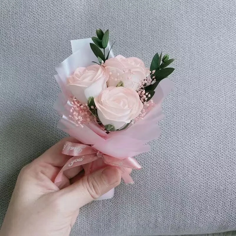 迷你口袋见面小花束玫瑰向日葵永生花仿真花伴手礼生日礼物装饰