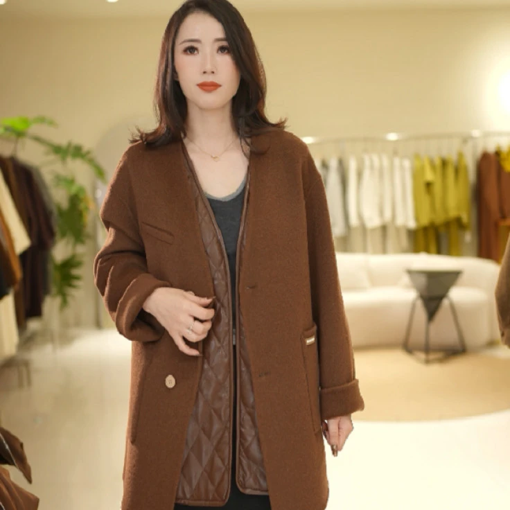 【赛姐高奢】2024冬季新款时尚中长款开衫毛呢大衣气质1617