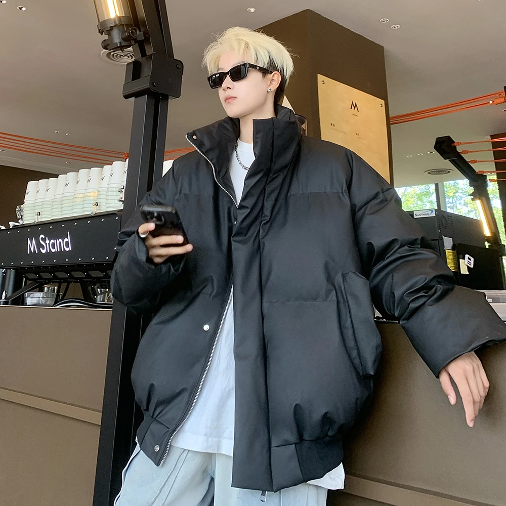 冬款立领cleanfit棉服pu皮面潮流翻领男士棉服外套