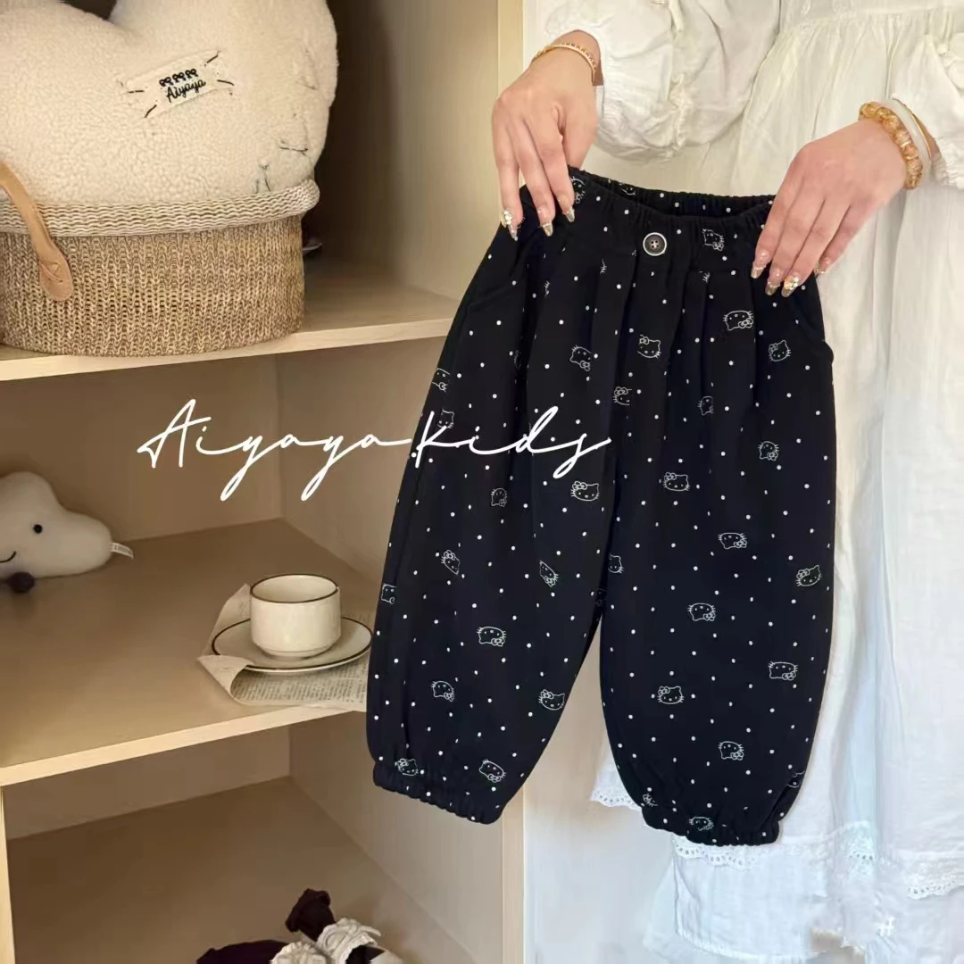 女童卡通波点一体绒冬款卫裤休闲裤（AYY-W806-冬A）汉服