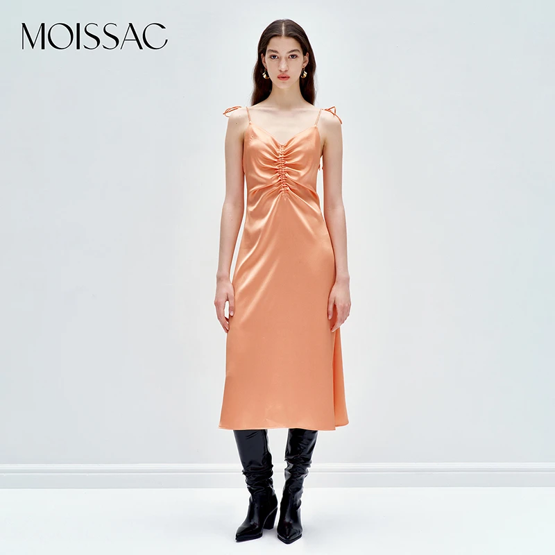 【蒋千金】商场同款 MOISSAC摩萨克橙色长款V领吊带连衣裙女