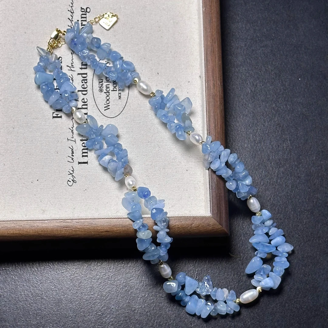 天然海蓝宝淡水珍珠双层项链 高级百搭 1668