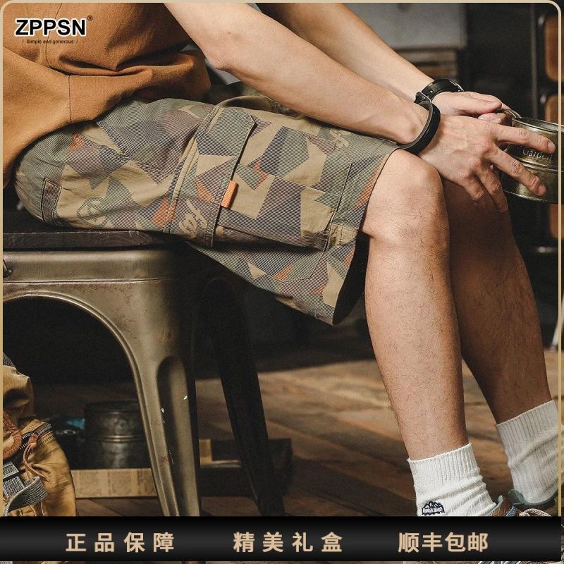 ZPPSN#高端休闲美式休闲短裤男夏季潮牌复古迷彩工装裤男宽松大码