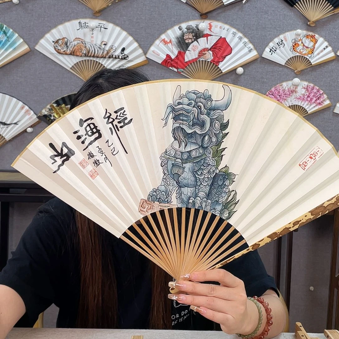 国画95寸梅妃-纯手绘-文玩扇骨（默认粘好）