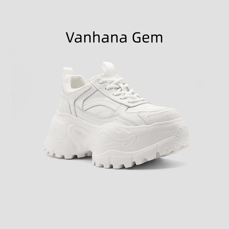 VANHANA GEM 厚底松糕底老爹鞋系带圆头白色增高女时尚休闲鞋