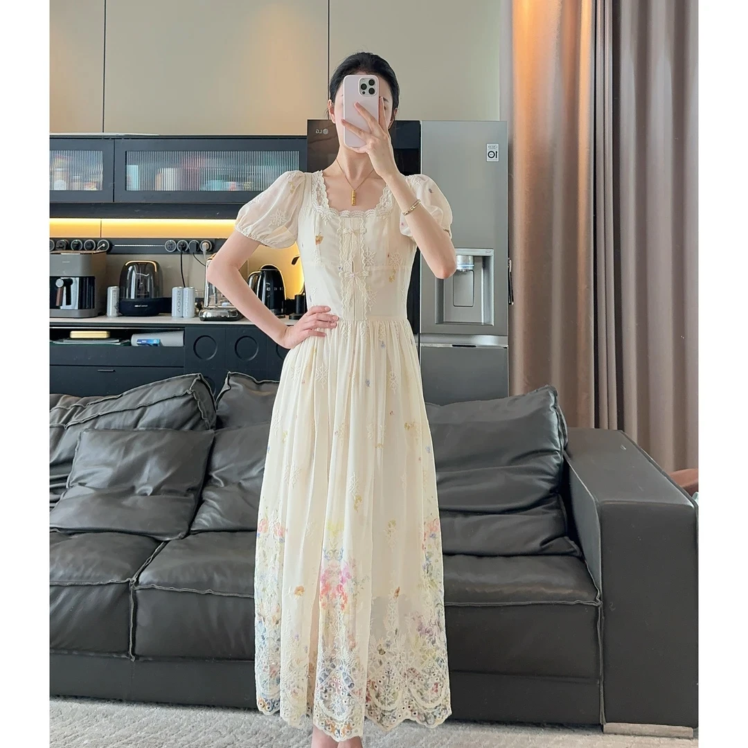2025夏季千金贵气名媛风女装重工设计感方领仙女连衣裙洋气衣服女