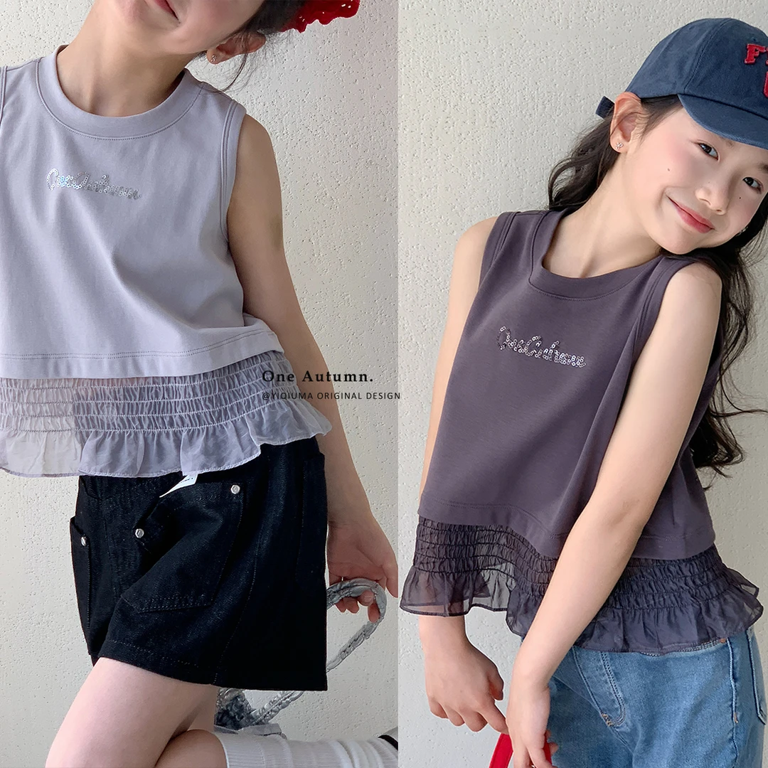 「壹秋.ONE AUTUMN」【心动时刻】荷叶边无袖T恤女童夏【GX741】