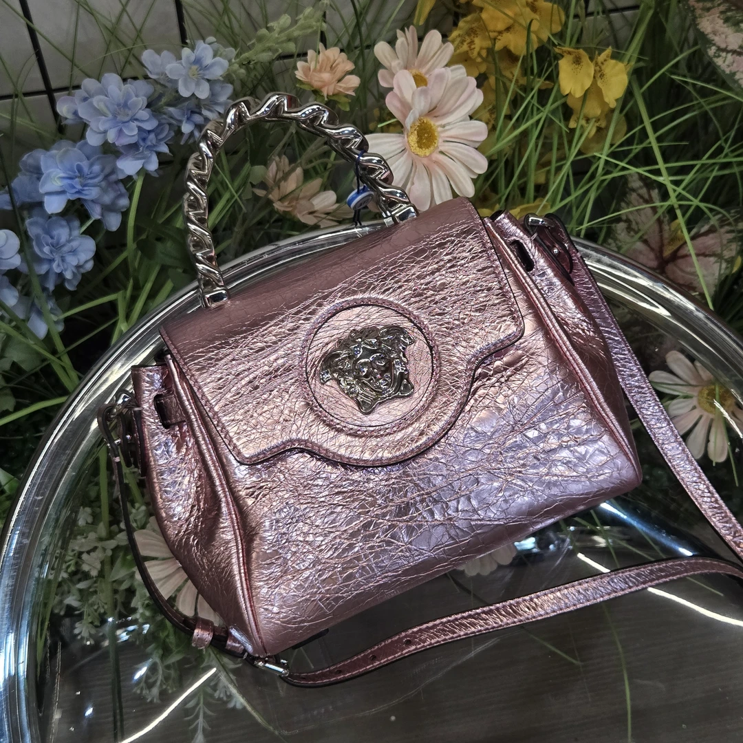 95新 VERSACE/范思哲 达达/珠光粉手提斜挎包