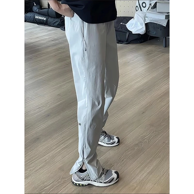 冰丝速干冲锋裤男款夏季弹力修身工装裤子拉链微喇户外运动登山裤