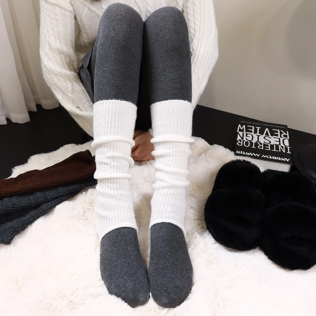 踩脚小腿袜女秋冬纯色加厚保暖针织堆堆袜套护腿jk半截袜百搭外穿