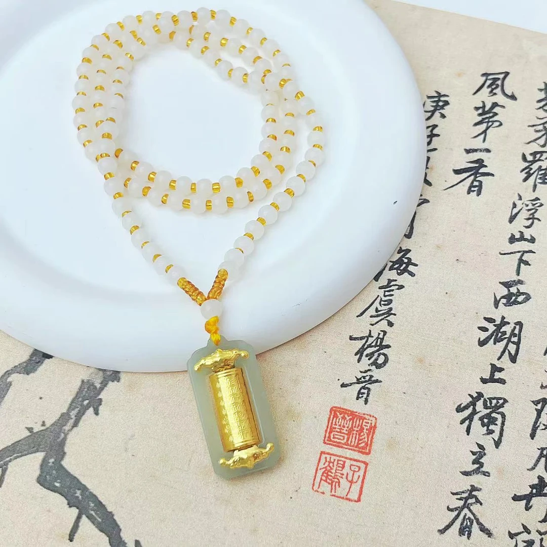 【杰哥专属】足金24K黄金金镶玉和田玉转运筒吊坠配绳（标配证书）G68