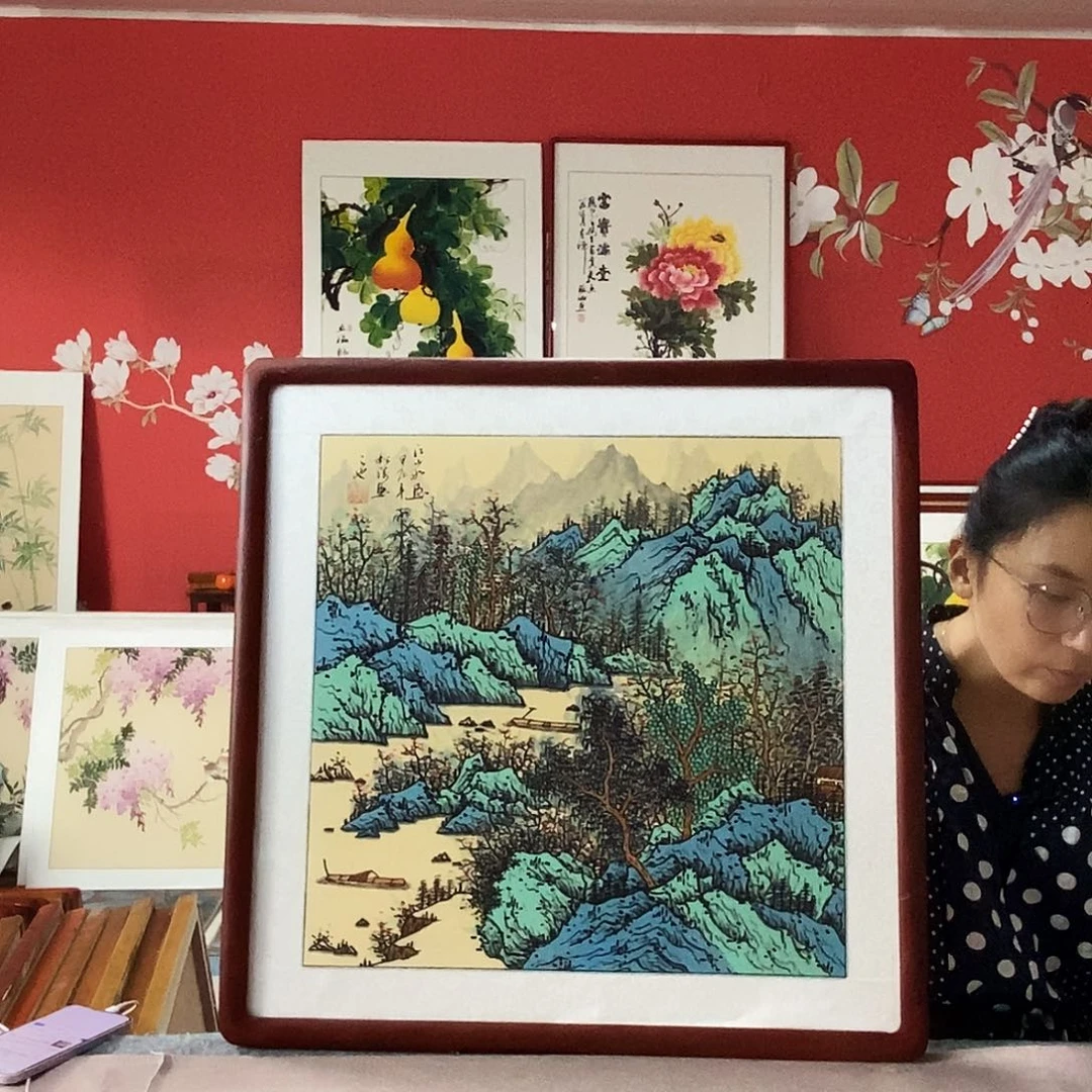 国画手写手绘带框包邮62✖️62国画作品