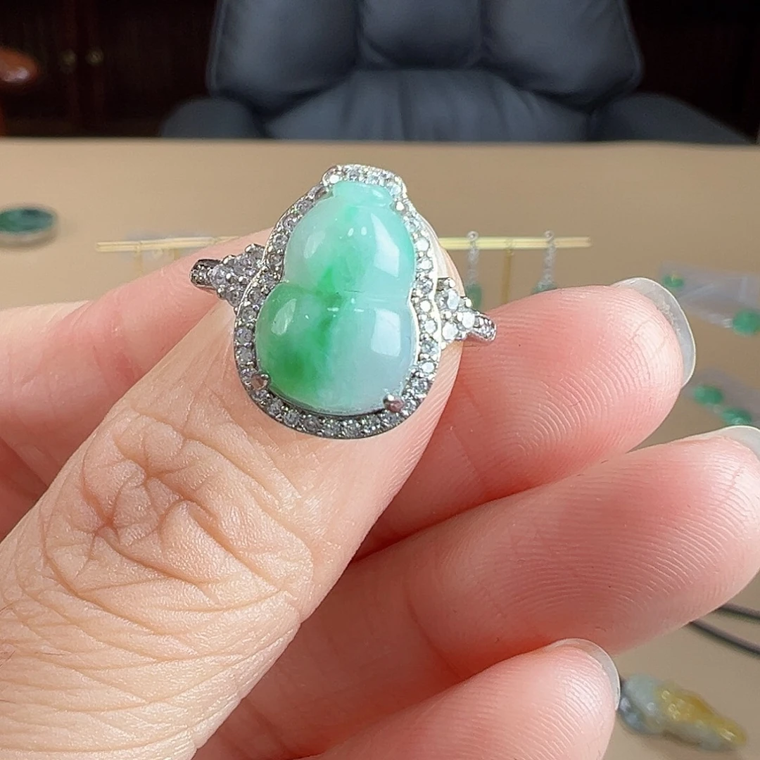 翡翠银S925镶嵌戒指戒指60