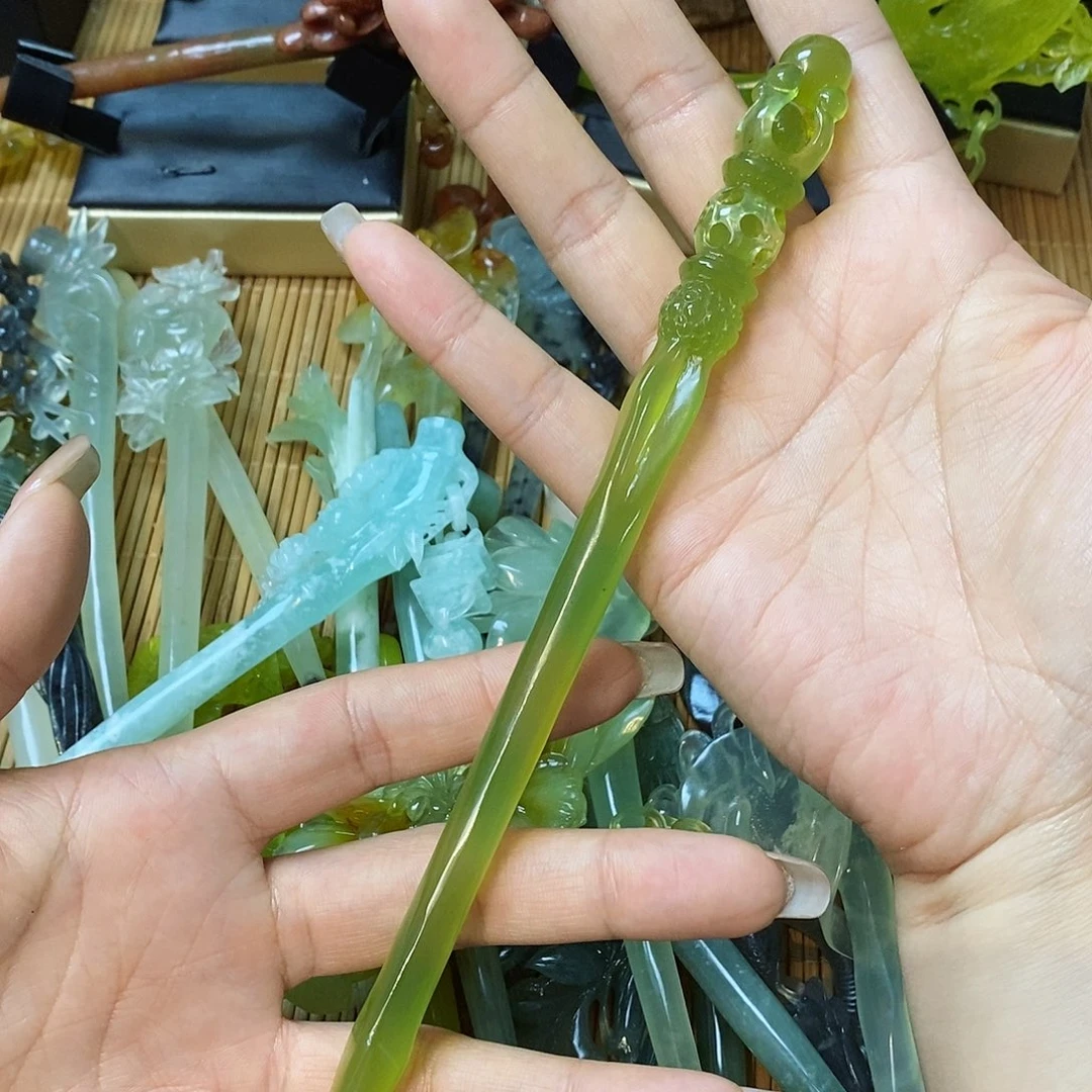 蛇纹石玉发簪未镶嵌霖*