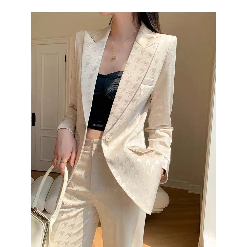 【6523套装-YR】印花修身收腰西装套装轻奢大牌休闲职业西服