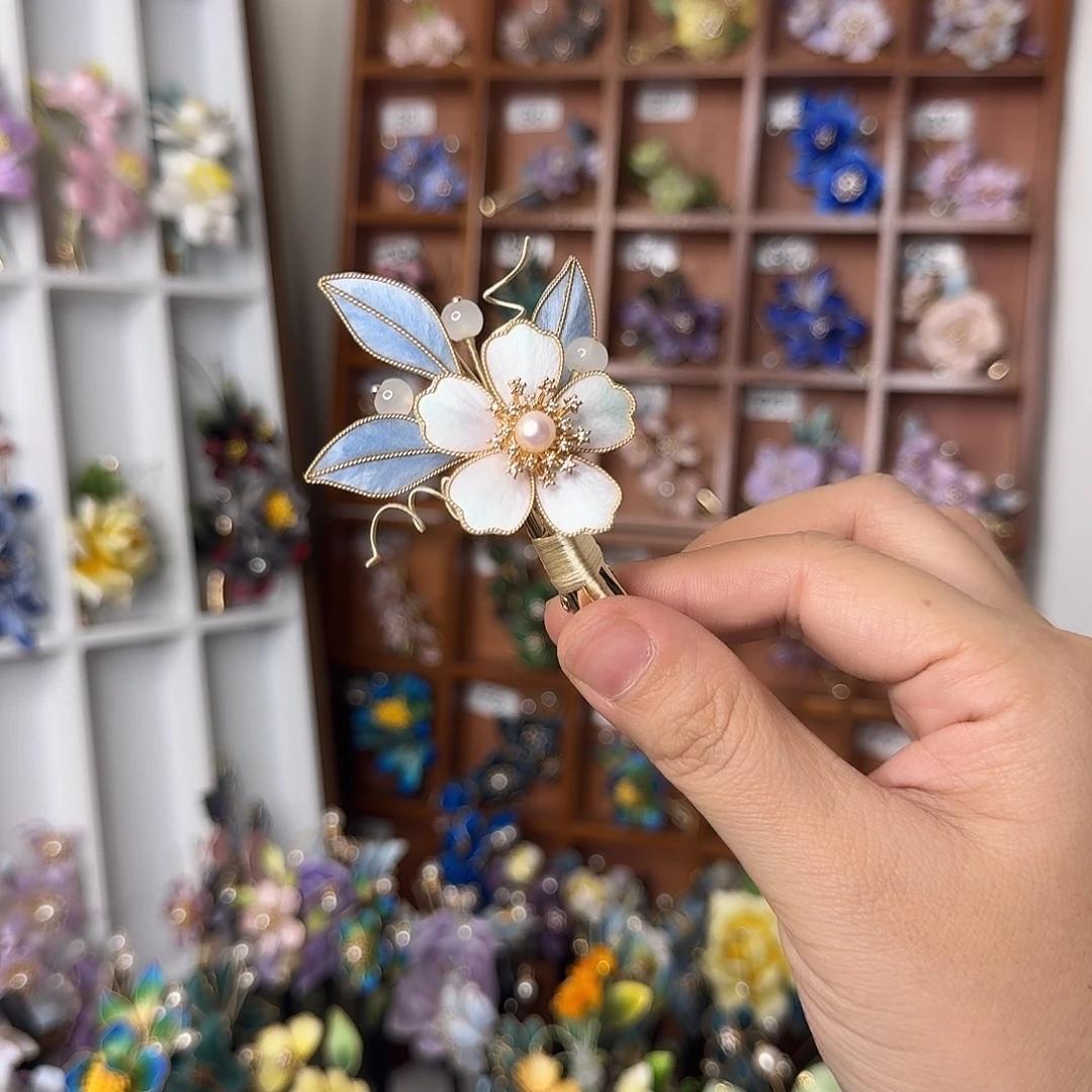 手工非遗绒花发夹