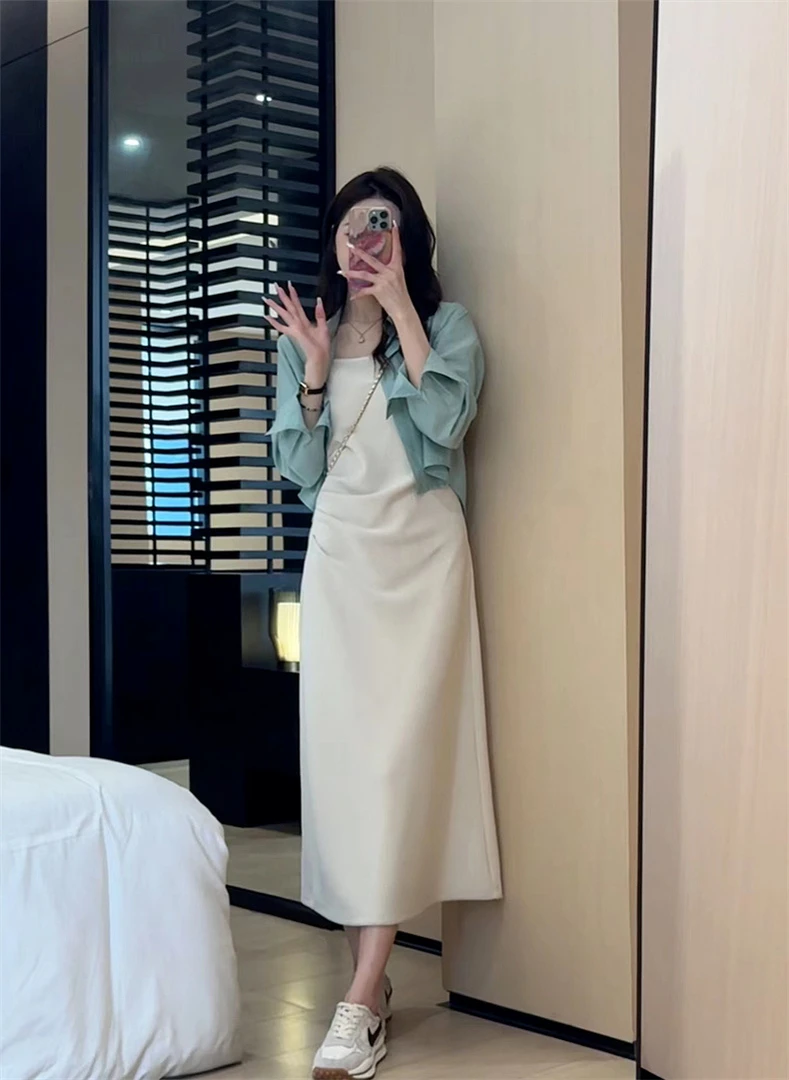 0541法式气质吊带连衣裙子女早春季慵懒风漂亮长裙