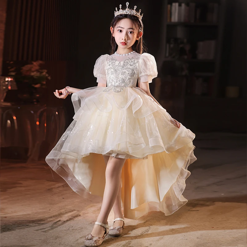 女童高端轻奢小众礼服儿童生日主持人钢琴演奏花童绝美拖尾公主裙