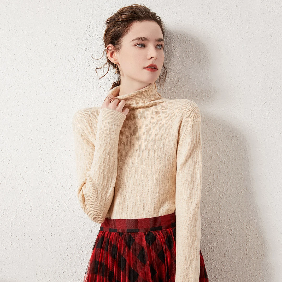 时尚简约百搭精致绞花保暖打底针织衫女高领毛衣23SZT9774XS