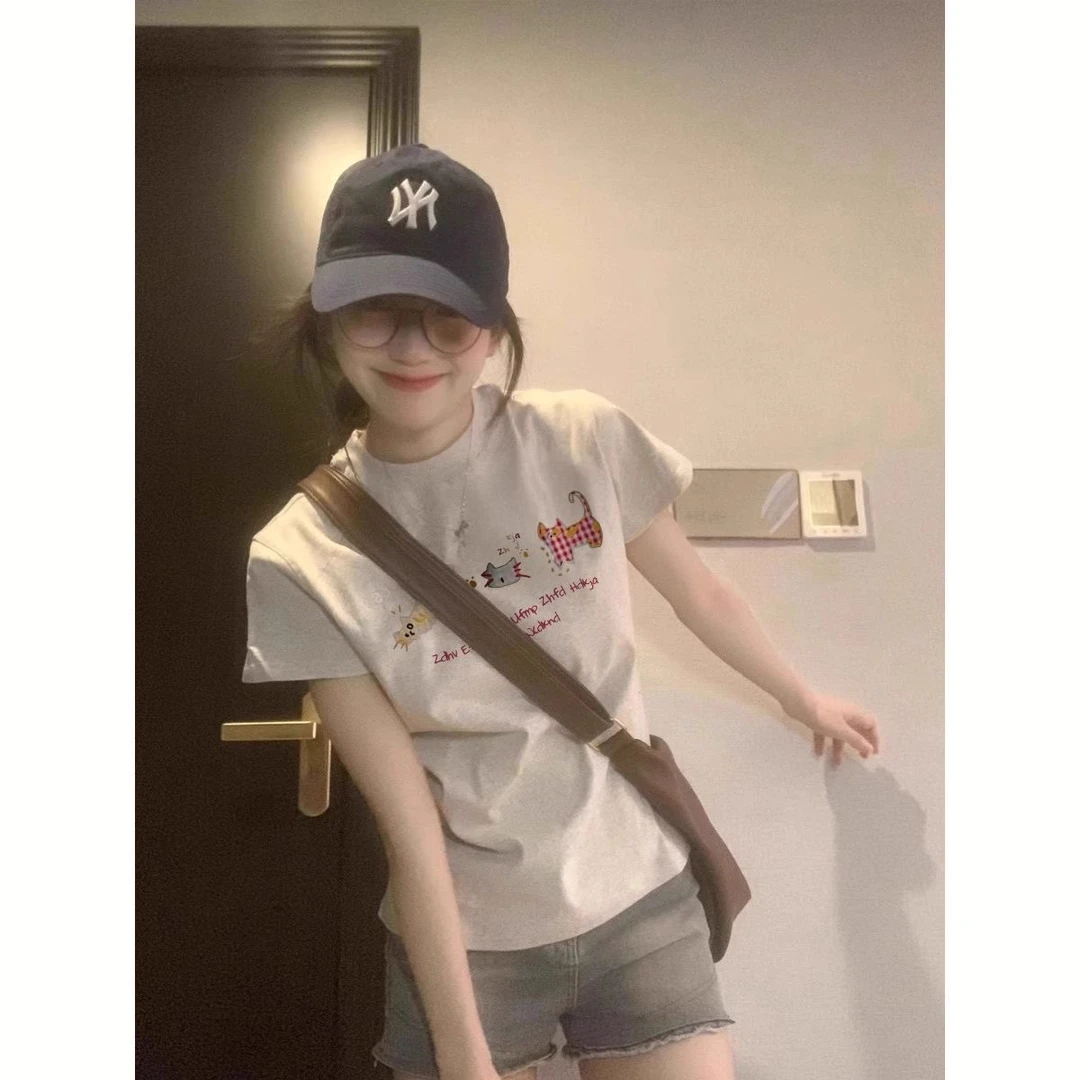 【UBKA】正肩圆领短袖t恤女夏季小个子辣妹显瘦修身短款百搭上衣潮