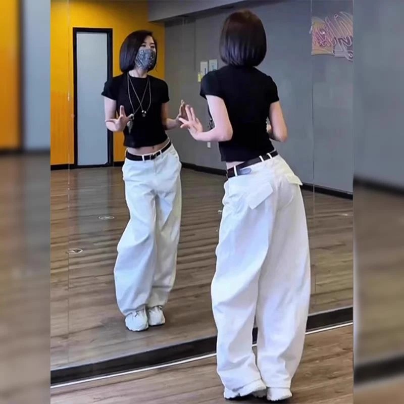 白色弯刀工装裤女2025年夏季薄款大码胖mm曳步舞跳舞休闲裤阔腿裤