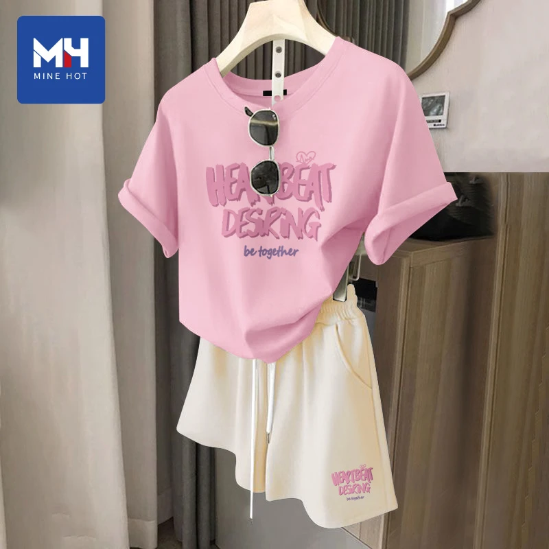 唐狮集团MH运动套装女夏季宽松薄款透气休闲跑步短袖短裤两件套U