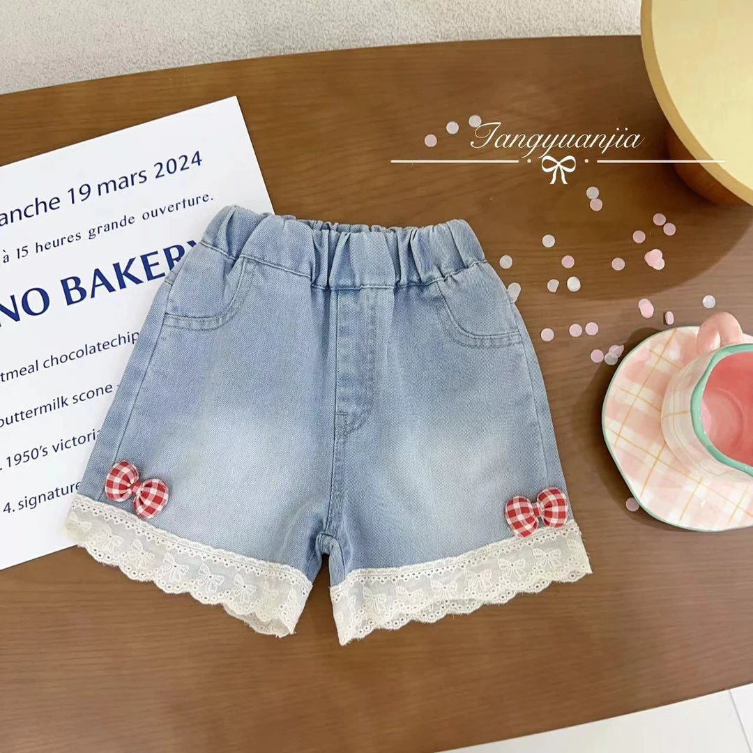 【奶兔胶卷】汤圆家童装2025夏季韩系镂空蕾丝拼接甜美短裤 YA-2234