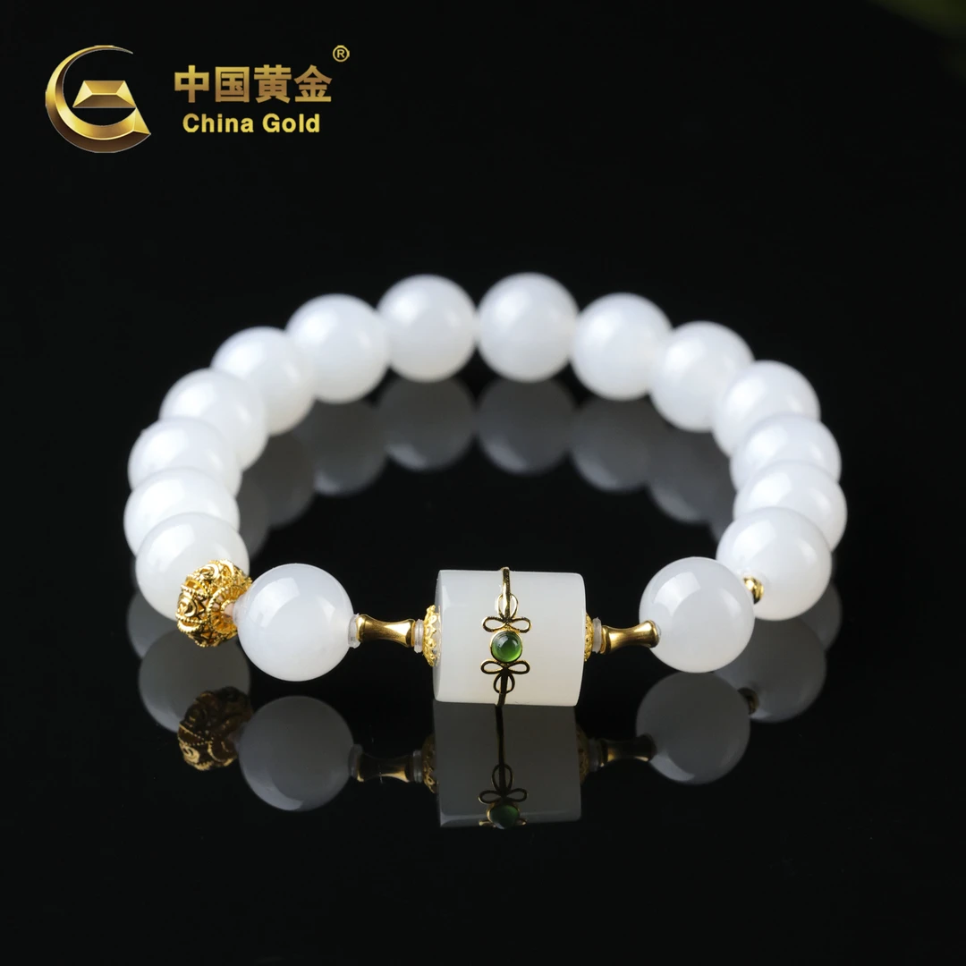 【中国黄金】运来 | 和田玉*手串*18K金镶嵌-S4370-Y