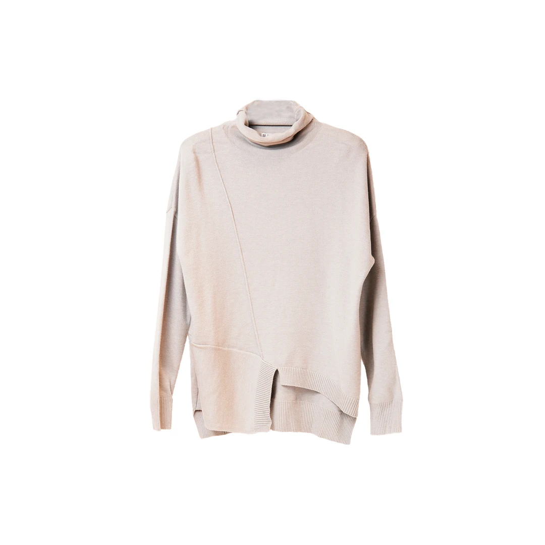 H7WI6D10#半高领针织打底新款宽松慵懒风短款长袖套头上衣