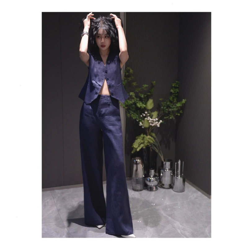 欧货时尚2025新款夏季气质名媛棉麻马甲洋气衣服女马甲套装女