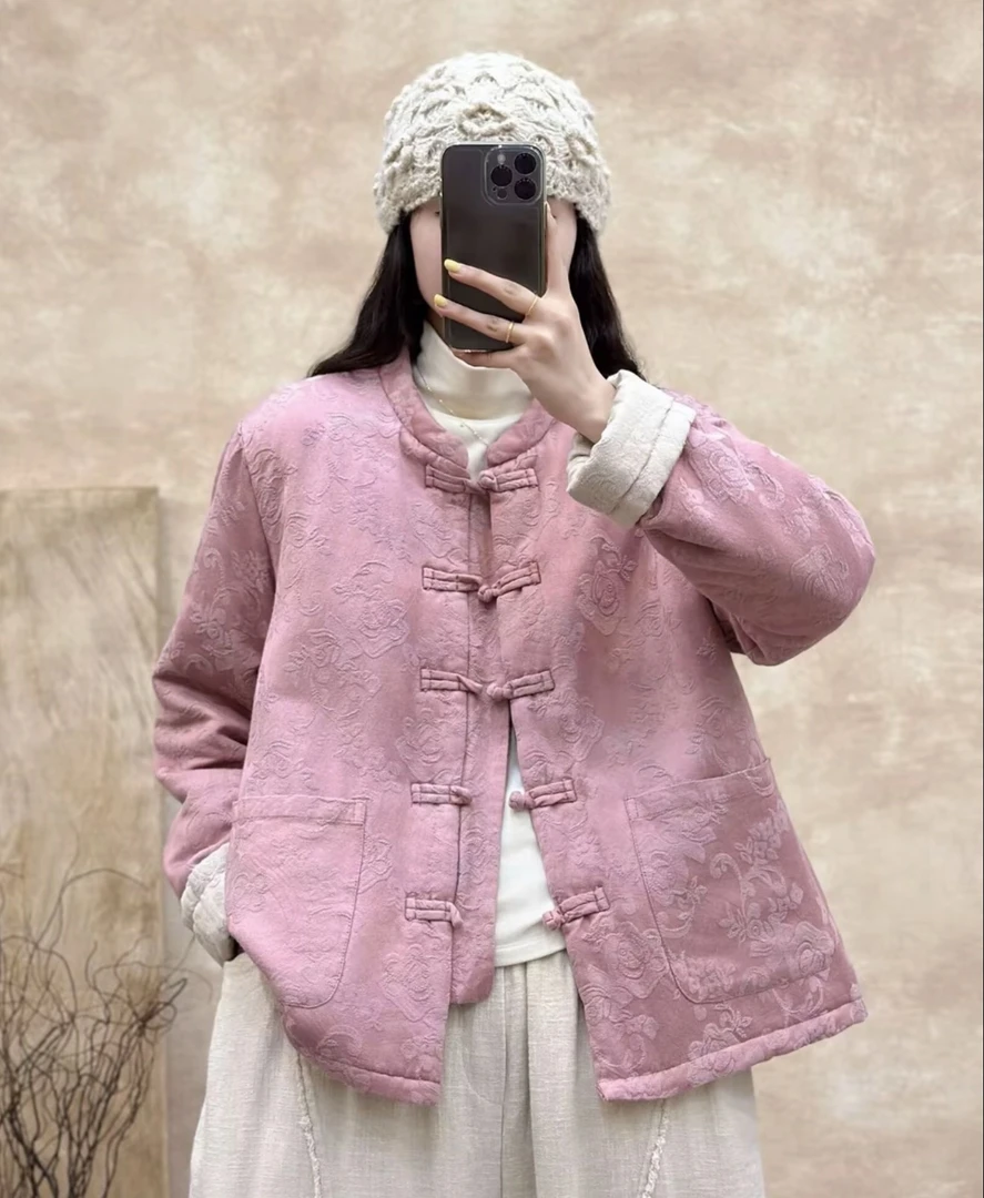 新中式新款盘口加棉开衫棉衣女冬季中国风复古保暖宽松休闲棉服