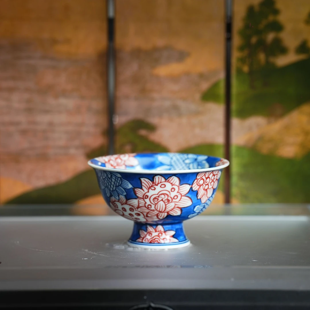 雨溪山房丨蓝地向日葵主人杯80ml  景德镇陶瓷