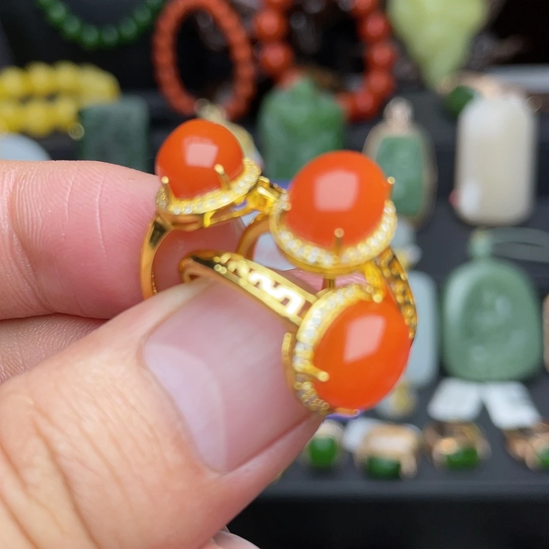 南红玛瑙戒指银S925镶嵌F062戒指