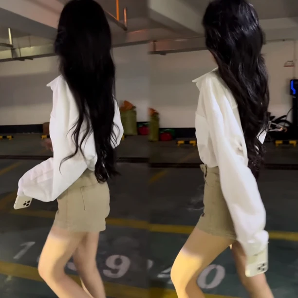 洋气一整套早秋新款纯欲风古着防晒辣妹衬衫上衣高腰显瘦卡其短裤