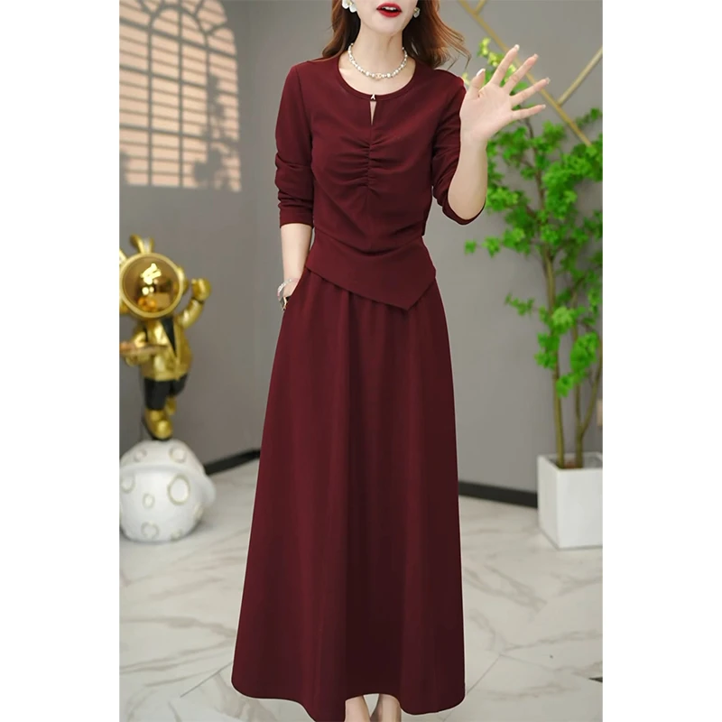 【限量款】高档安可拉红两件套连衣裙女2025春秋新款喜婆婆婚宴套