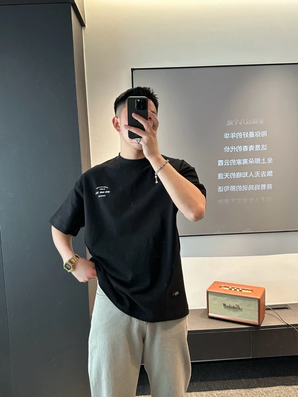 CHUJIE男士短袖圆领上衣T恤韩版潮流纯色重磅潮牌印花短袖t恤