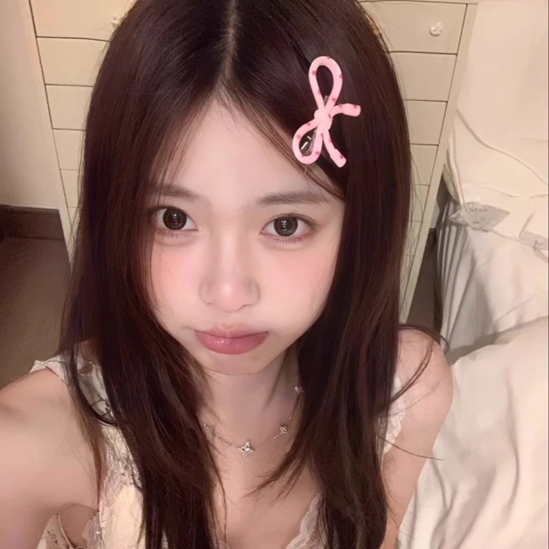 梦梦仙贝~韩系简约波点粉色蝴蝶结鸭嘴夹ins百搭刘海边夹发饰