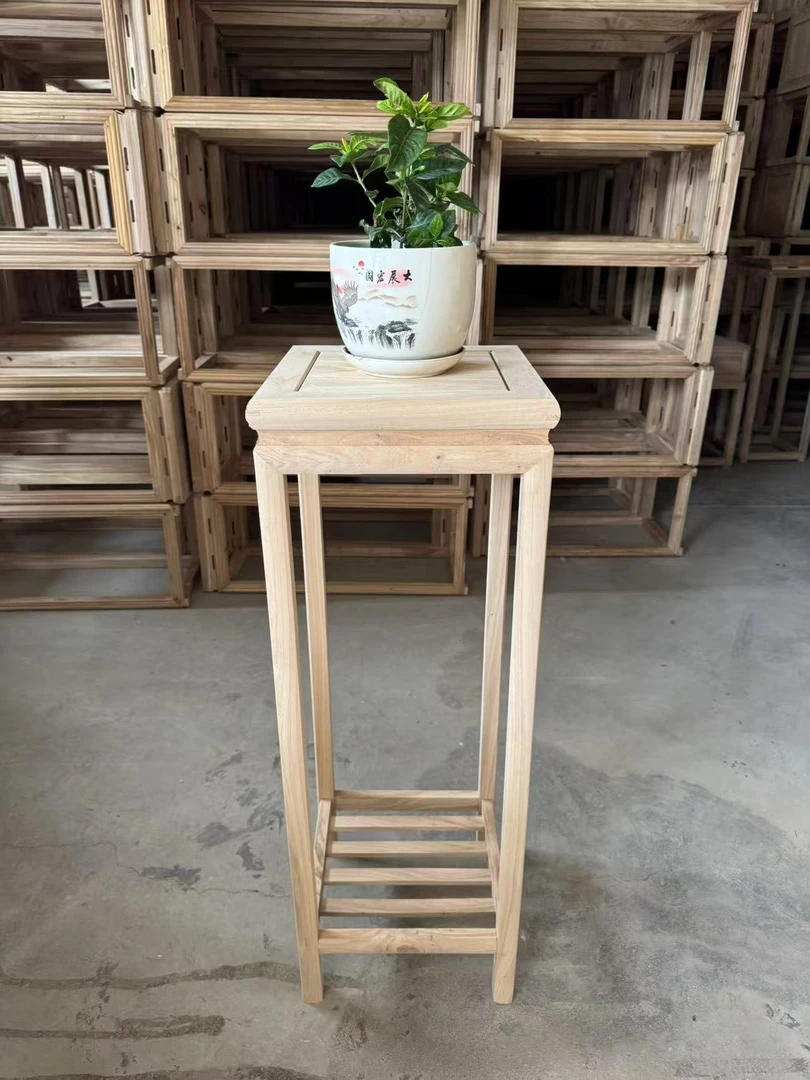 新中式榆木花架置物架——双层花架