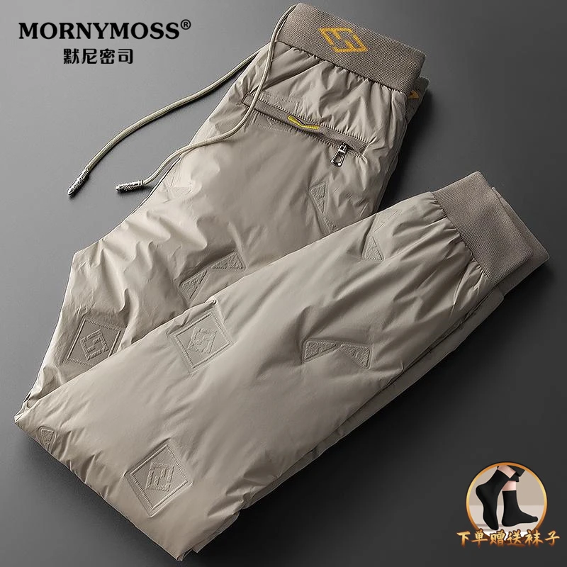 冬季白鹅绒裤男加厚户外休闲裤防水御寒外穿羽绒裤保暖压胶小脚裤