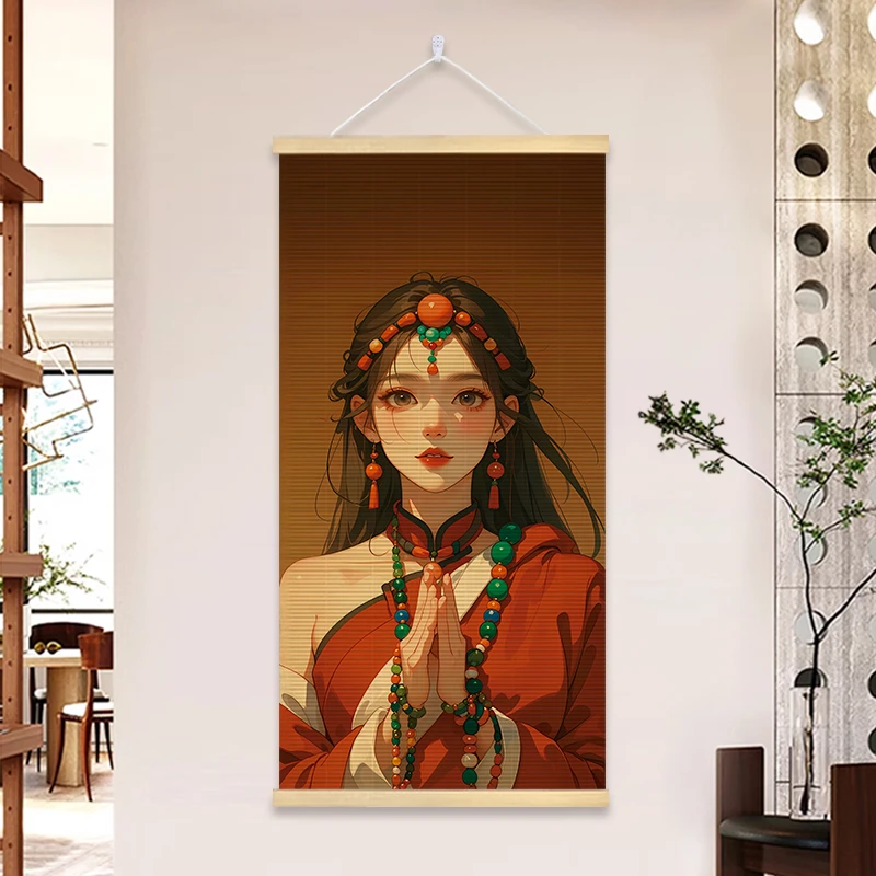 虔诚禅意竹编挂画新中式纯手工编织装饰画客厅玄关茶室书房竹帘画