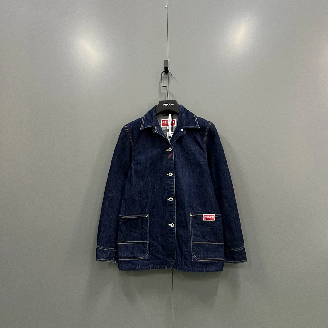 95新 KENZO/肯佐 （zz7）蓝色贴标logo牛仔衬衫 XS码/bc016775
