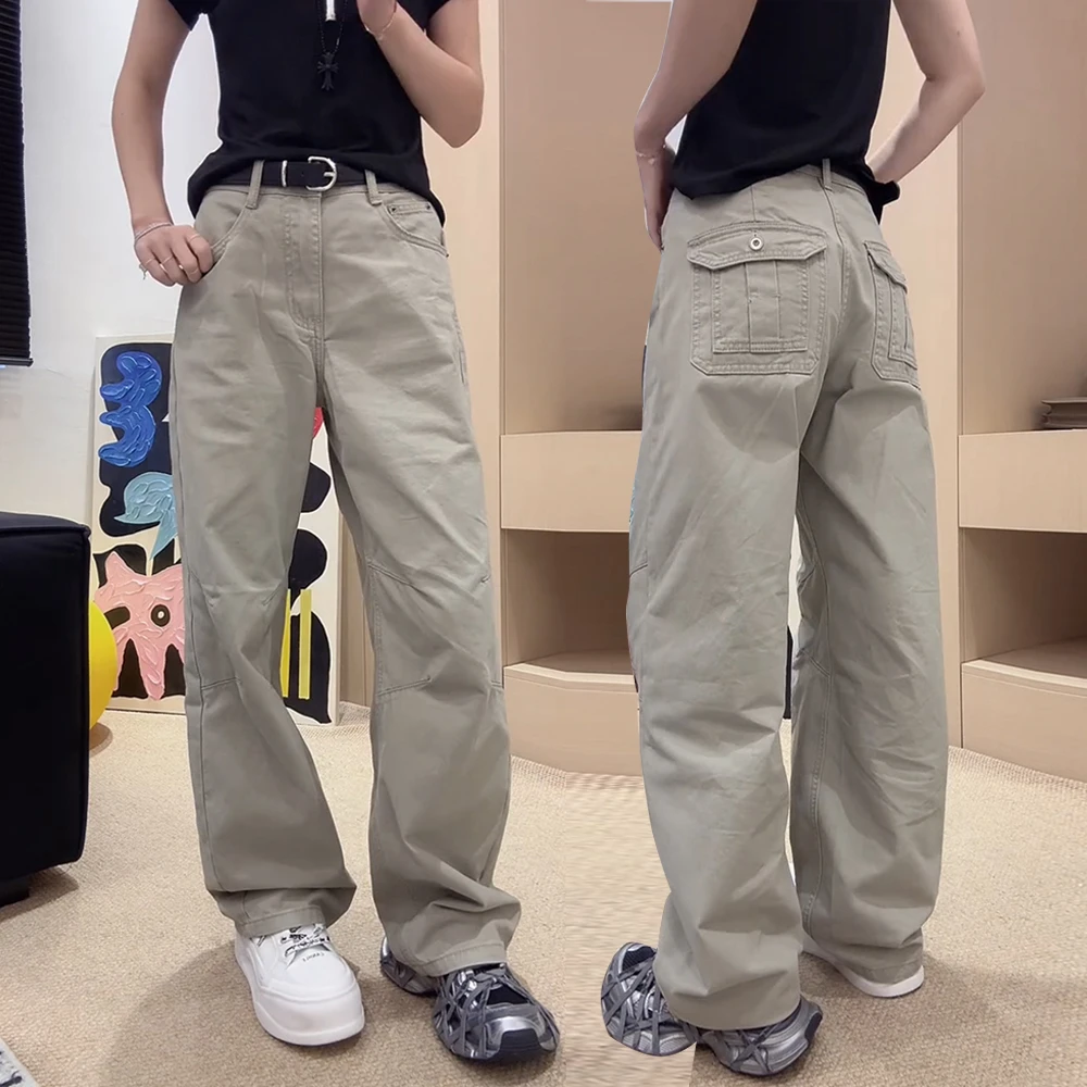 工装牛仔裤窄版阔腿裤女款爆款2025新款大码微胖mm显瘦弯刀长裤子