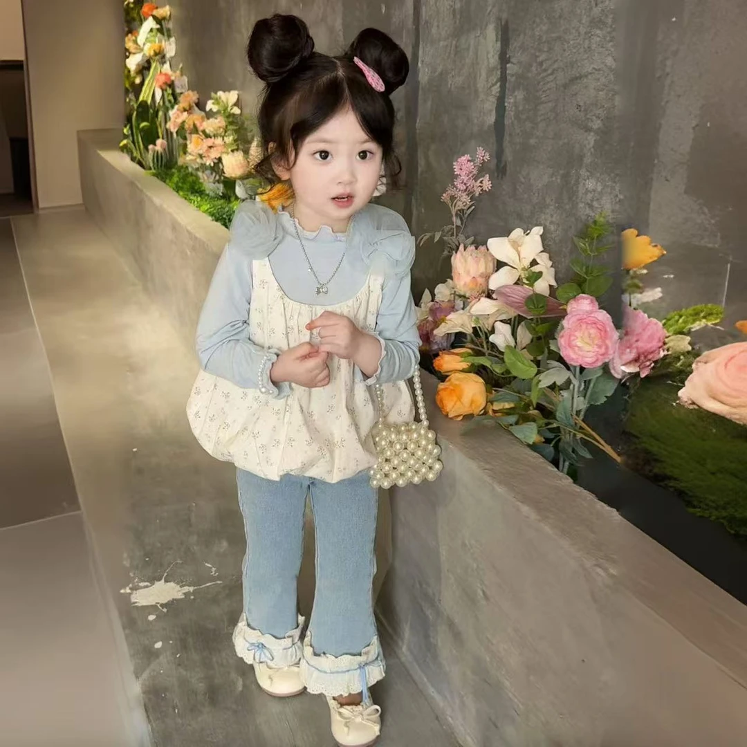 秋季女韩版春季套头孩子碎花套装复古内搭夏季法式少女蕾丝